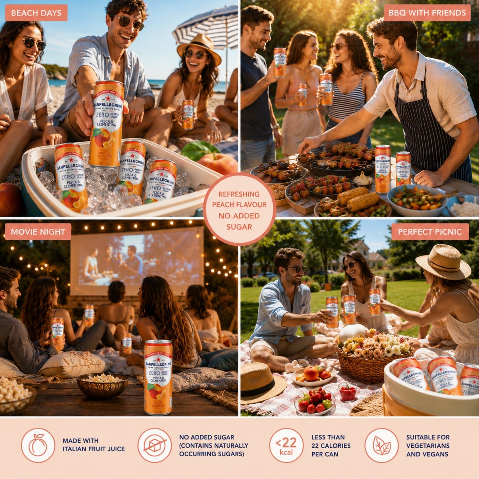 Low calorie sparkling peach beverage