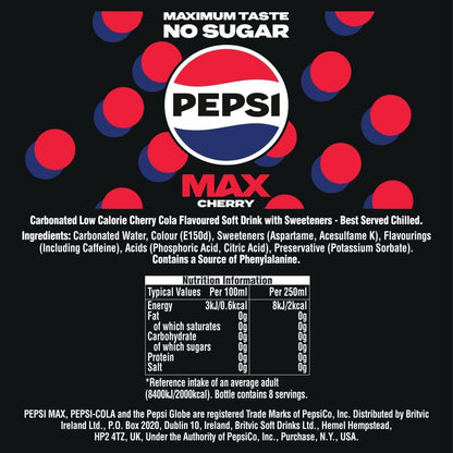Zero sugar cherry cola beverage in 330ml cans, ideal for everyday refreshment