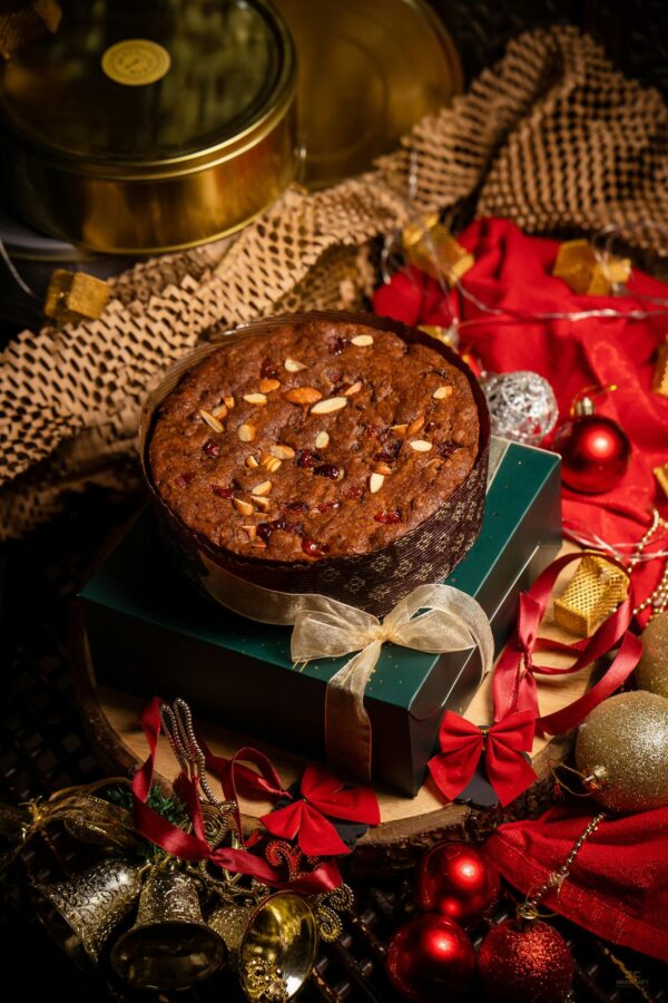 Chocolate Cake with Nuts on a Gift Box